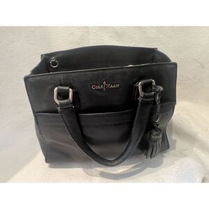 Cole Haan Berkley Satchel Handbag Black Leather Lined Zip Pockets Double Handle